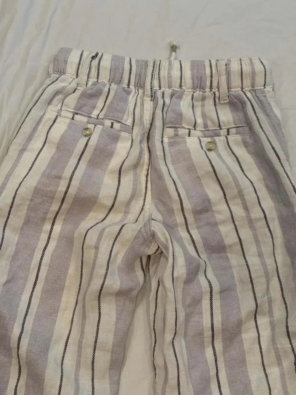 Gymboree Pants Boys Size S Grey Striped Linen Blend Elastic Waist Draw String